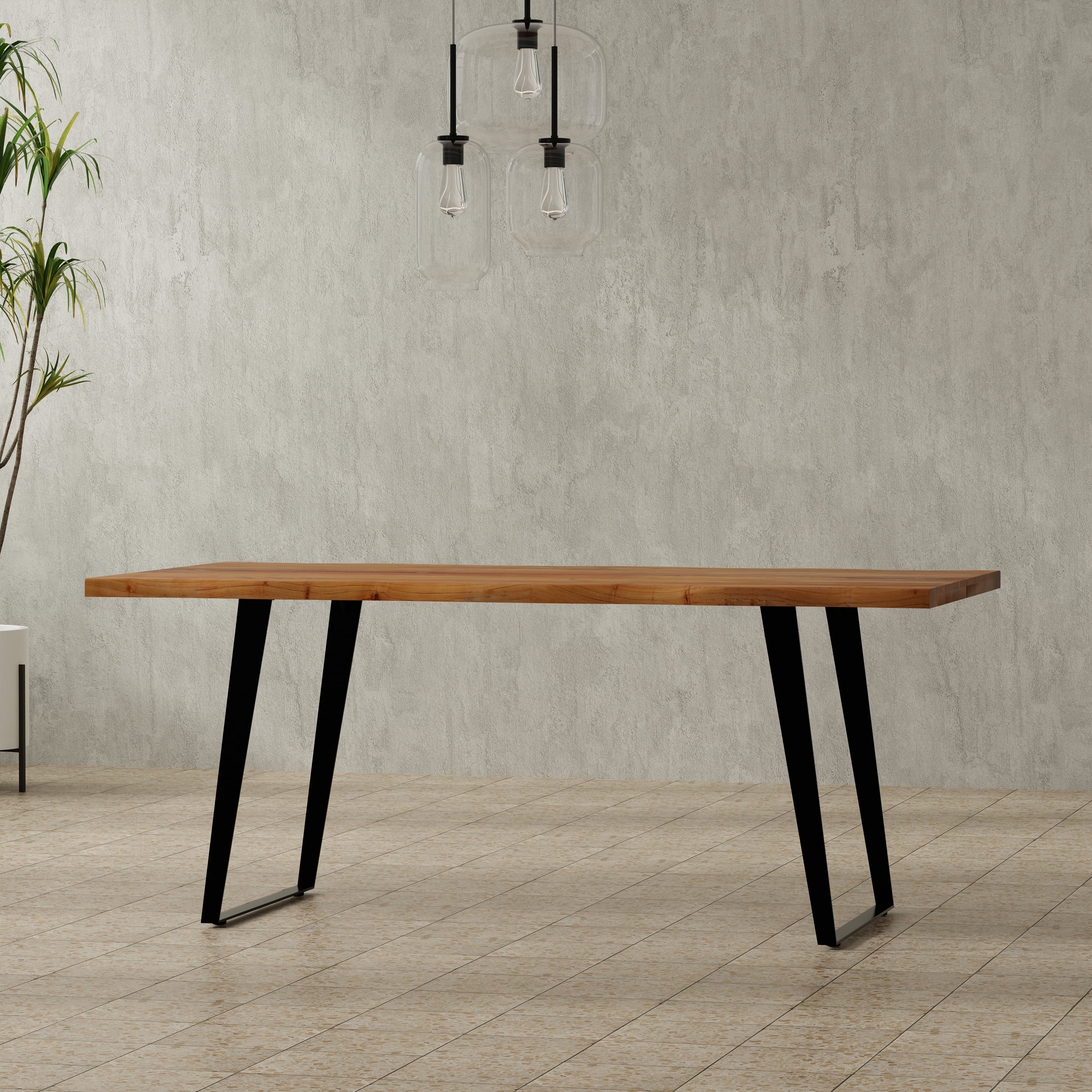 Delta 72'' Natural Acacia Wood Dining Table with Black Iron Legs