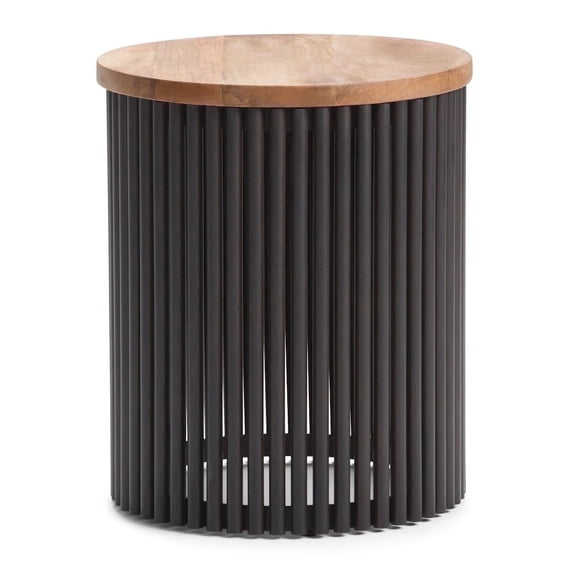 Simpli Home Demy 18 inch Wide Solid Mango/Metal Industrial Accent Table in Natural/Black, Assembled