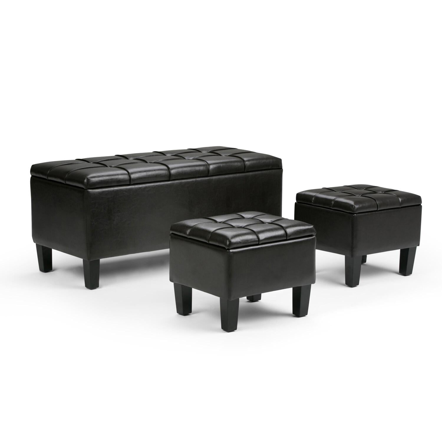 Tanners Brown Tufted Faux Leather Multipurpose Ottoman Set