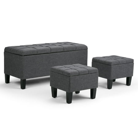 Simpli Home - Dover Rectangular Polyester Fabric Storage Ottoman Bench (Set of 3) - Slate Gray