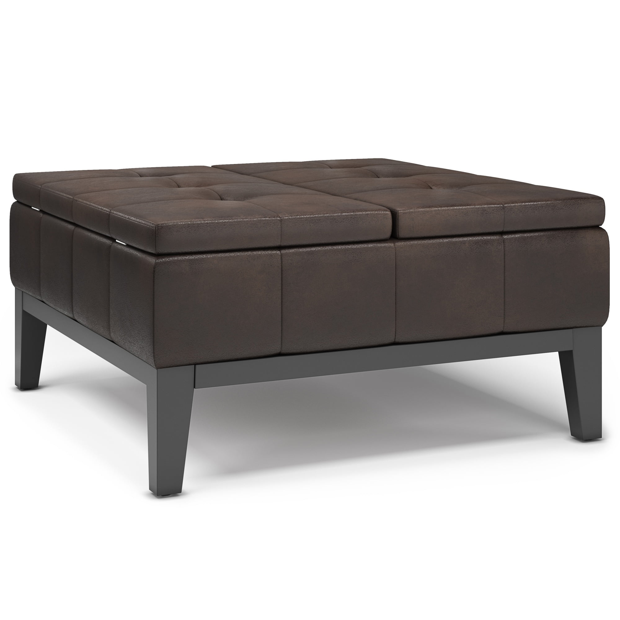 Dover 36" Distressed Brown Faux Leather Tufted Coffee Table Ottoman