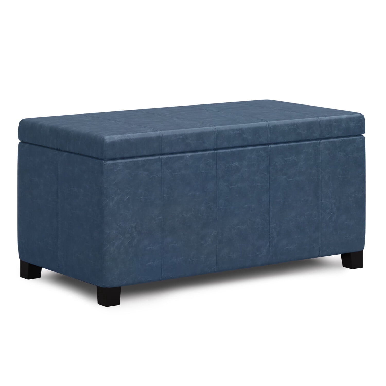 Dover 36 inch Wide Contemporary Storage Ottoman Bench in Denim Blue Vegan Leather
