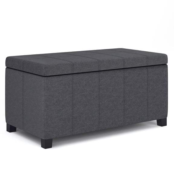 Simpli Home Dover 36 inch Wide Contemporary Storage Ottoman Bench in Slate Grey Linen Look Fabric