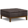 thumbnail image 1 of Simpli Home Dover 36 inch Wide Contemporary Square Lift Top Coffee Table Storage Ottoman in Distressed Brown Vegan Faux Leather, Assembled, 1 of 14