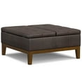 thumbnail image 1 of Simpli Home Dover 36 inch Wide Contemporary Square Lift Top Coffee Table Storage Ottoman in Distressed Brown Vegan Faux Leather, Assembled, 1 of 14