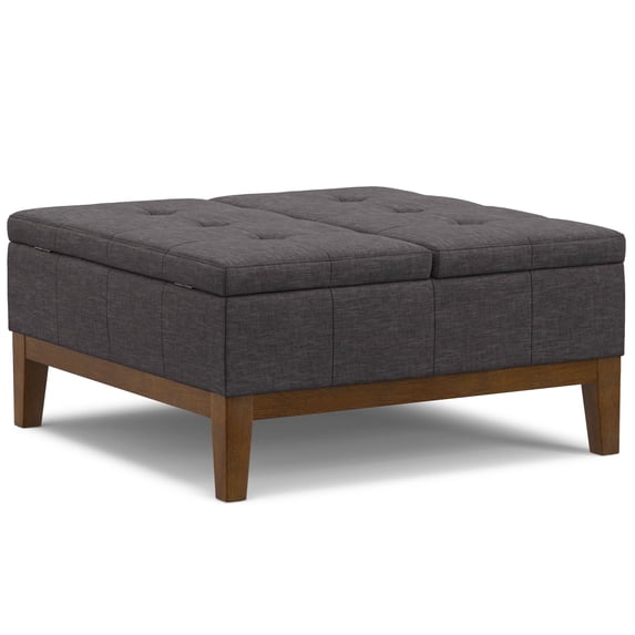 Simpli Home Dover 36W Square Split Top Storage Ottoman