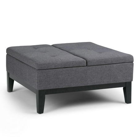 Simpli Home - Dover Square Polyurethane Faux Leather Bench Ottoman With Inner Storage - Slate Gray