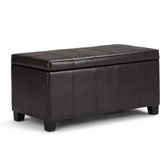 Dover 36 inch Wide Contemporary Storage Ottoman Bench in Tanners Brown Vegan Leather