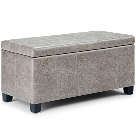 Dover 36 inch Wide Contemporary Storage Ottoman Bench in Distressed Grey Taupe Vegan Leather