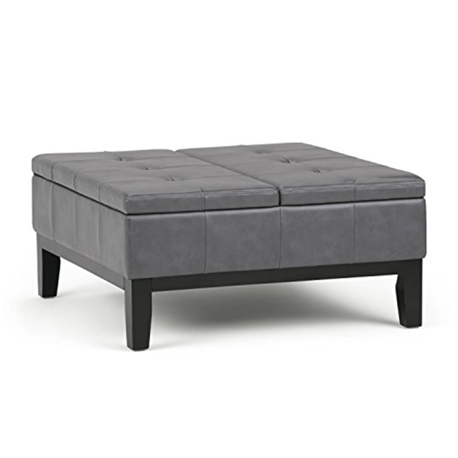 Stone Gray Faux Leather Tufted Square Cocktail Ottoman with Storage