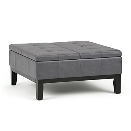 Simpli Home - Dover Square Contemporary Wood/Faux Leather Ottoman With Inner Storage - Stone Gray