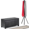 thumbnail image 1 of Dover 36 inch Wide Contemporary Storage Ottoman Bench in Distressed Black Vegan Leather, 1 of 8