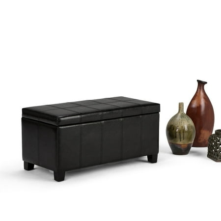 Simpli Home - Dover Rectangular Polyurethane Faux Leather Bench Ottoman With Inner Storage - Midnight Black