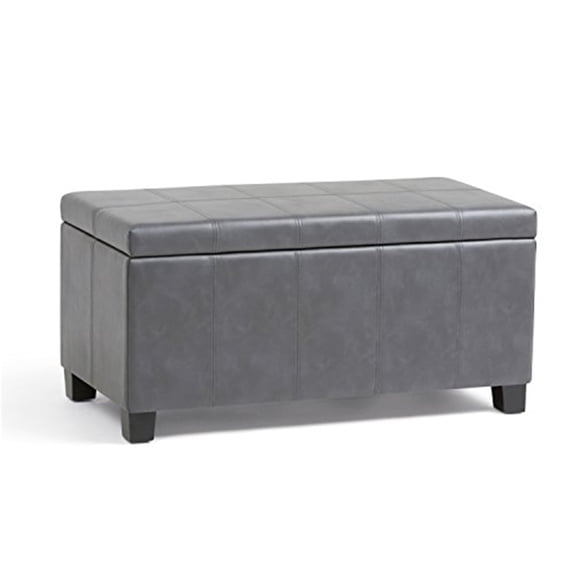 Dover 36" W Rectangle Storage Ottoman Bench in Stone Gray Faux Leather