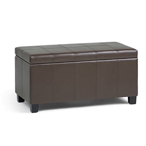 Dover 36 inch Wide Contemporary Storage Ottoman Bench in Chocolate Brown Vegan Leather