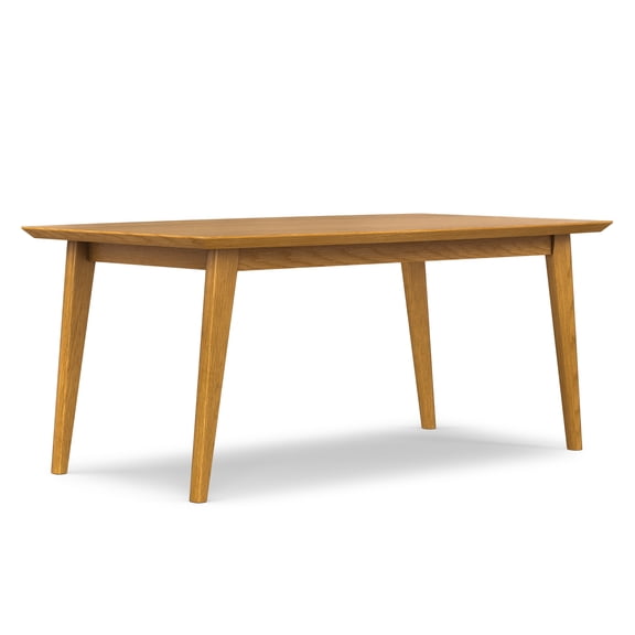 Simpli Home Draper SOLID WOOD and Rubberwood 66 inch x 40 inch Rectangle Mid Century Modern Dining Table in OAK WOOD