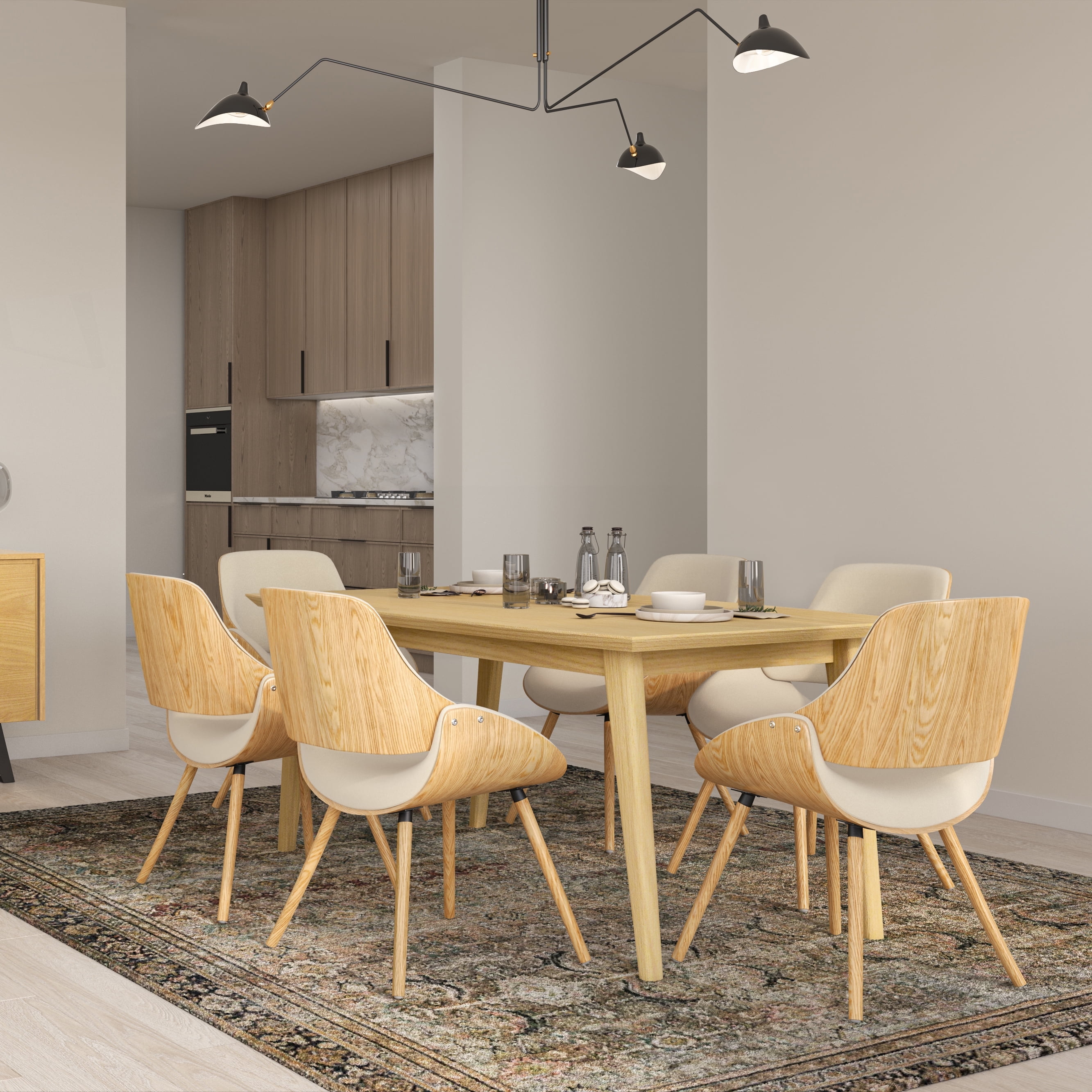 Mid-Century Modern Oak Wood Rectangular Dining Table for Six