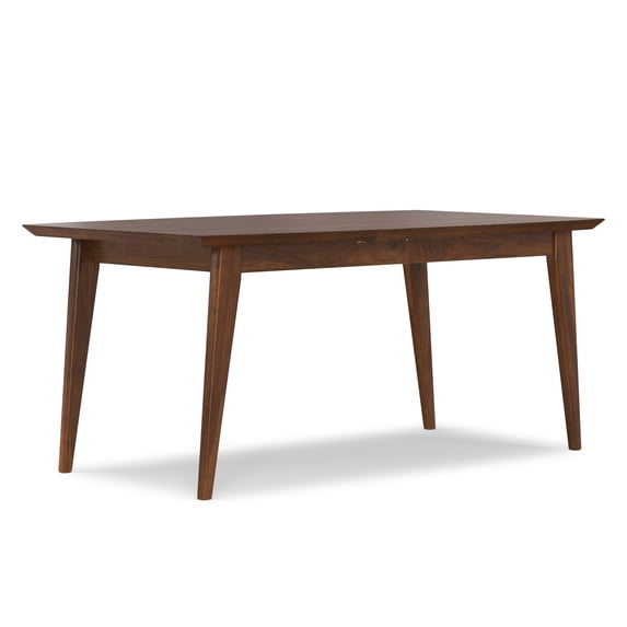 Simpli Home Draper 66-84 inch x 40 inch Rectangle Mid Century Modern Extendable Dining Table in Walnut Veneer