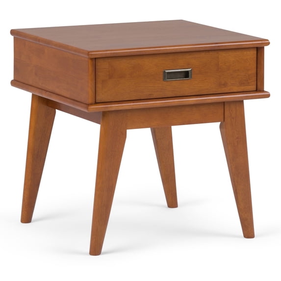 Simpli Home Draper 22 inch Wide Solid Wood Mid Century Modern End Table in Teak Brown