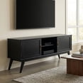 thumbnail image 1 of Simpli Home Draper 60 inch Wide Solid Wood Mid Century Low TV Stand in Black For TVs up to 65 inches, 1 of 12