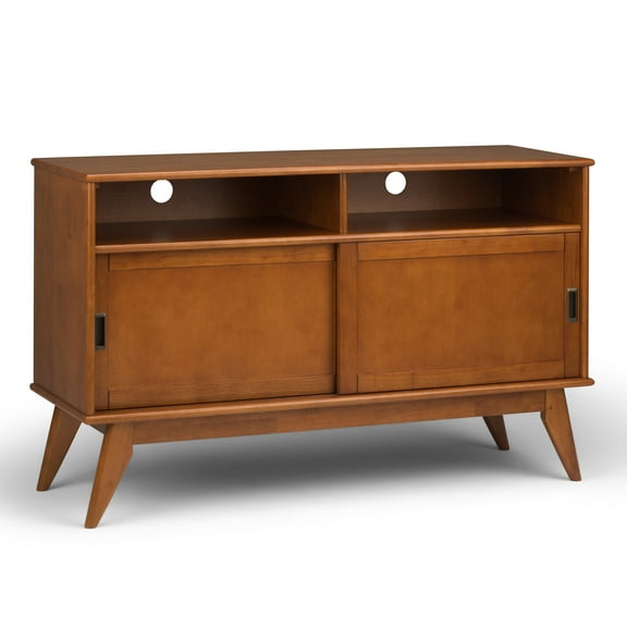 Draper 54 inch Wide Solid Wood Mid Century Tall TV Stand in Teak Brown For TVs up to 60 inches
