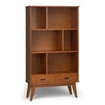 thumbnail image 1 of Draper 64 inch x 35 inch Solid Wood Mid Century Modern Wide Bookcase and Storage Unit in Teak Brown, 1 of 5