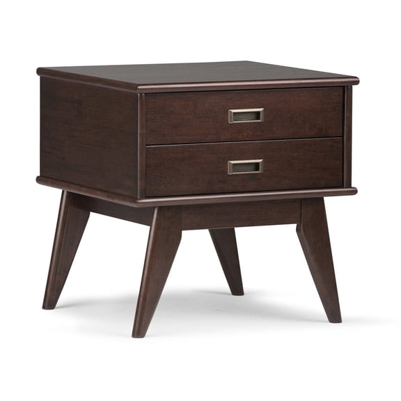 Simpli Home Draper 22 inch Wide Solid Wood Mid Century Modern Side Table in Medium Auburn Brown