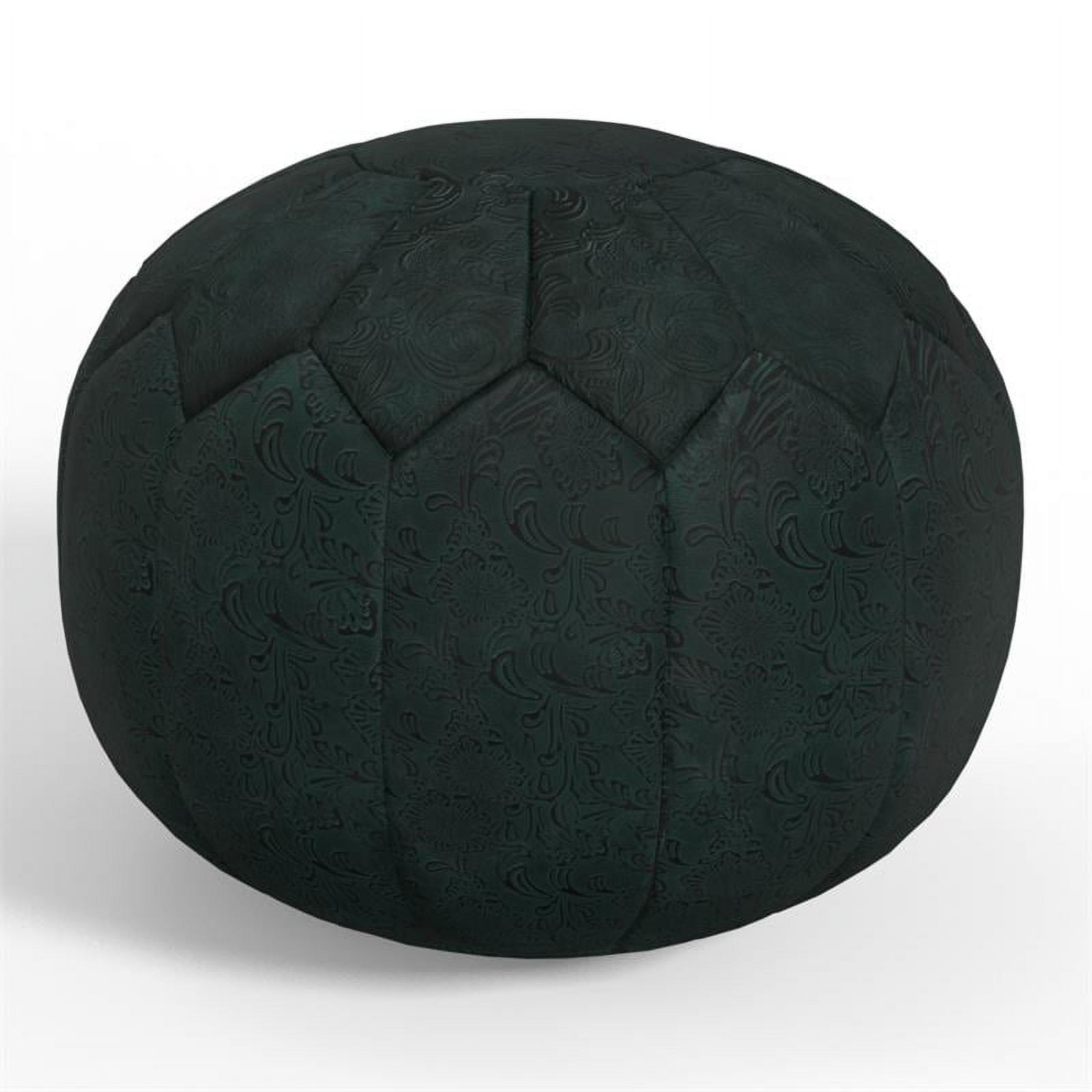 Drury Boho Teal Patterned Genuine Leather Round Pouf