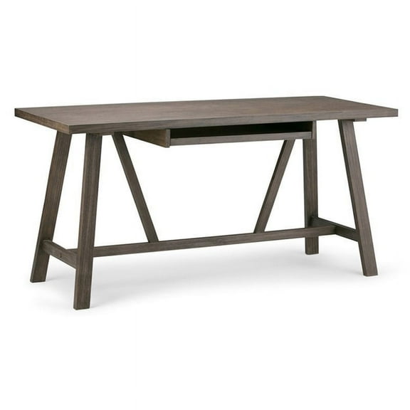 Simpli Home Dylan Solid Wood Industrial 60 " Writing Office Desk in Driftwood