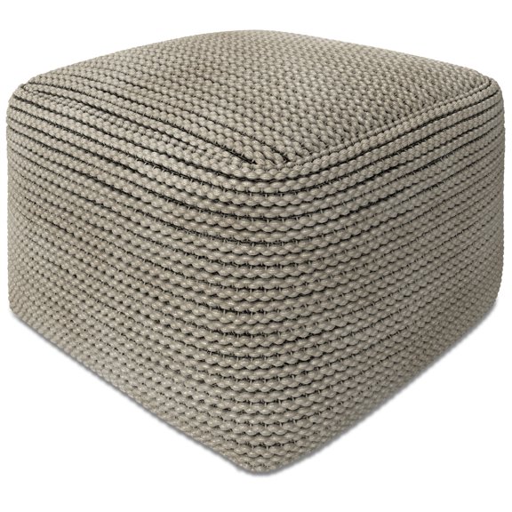 Simpli Home Eastmont Boho Square Pouf in Cream Polystyrene Filling