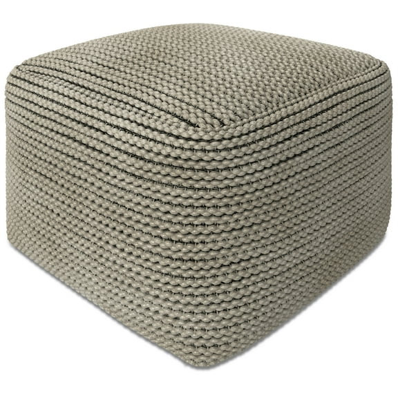 Simpli Home Eastmont Boho Square Pouf in Cream Polystyrene Filling