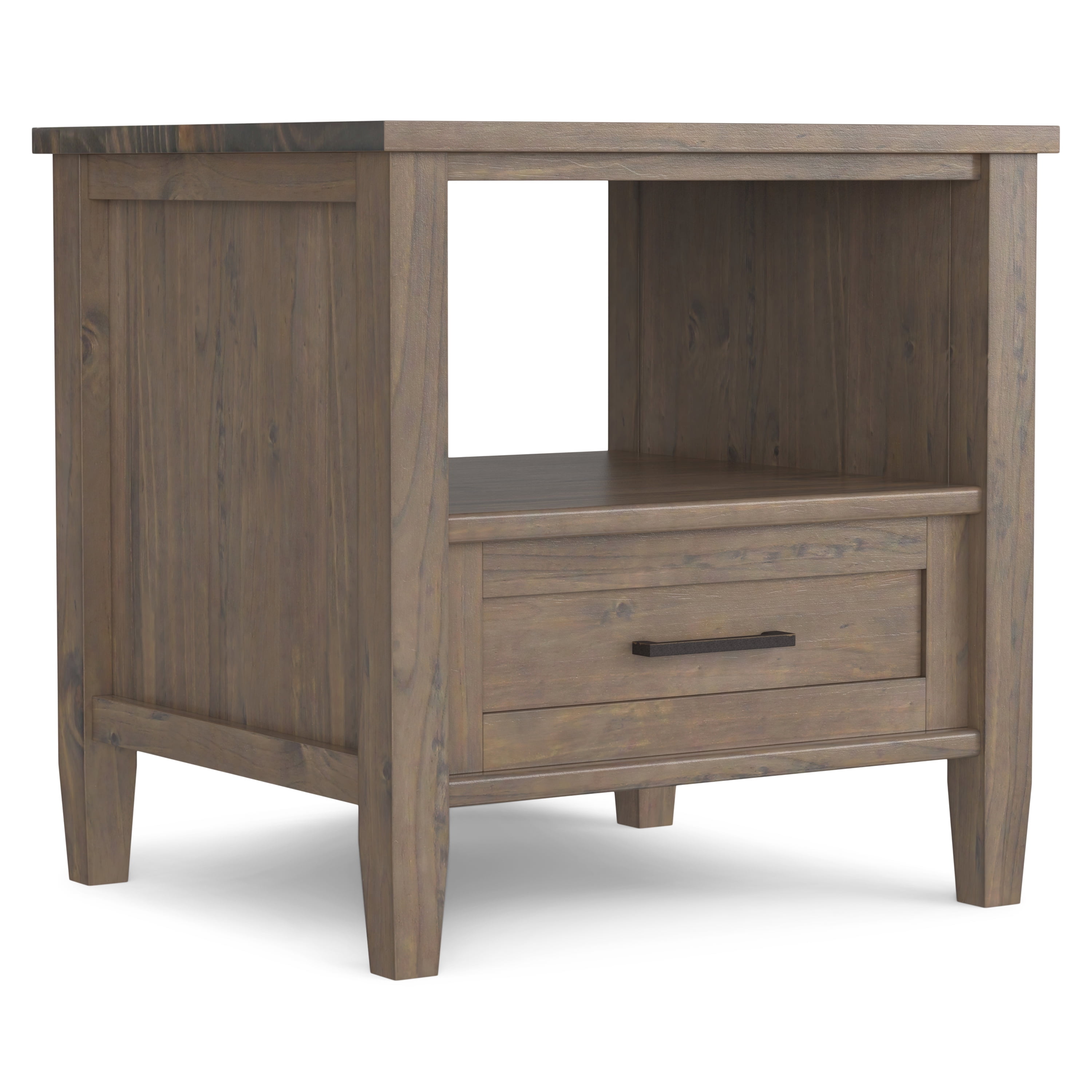 Smoky Brown Solid Wood End Table with Storage Drawer