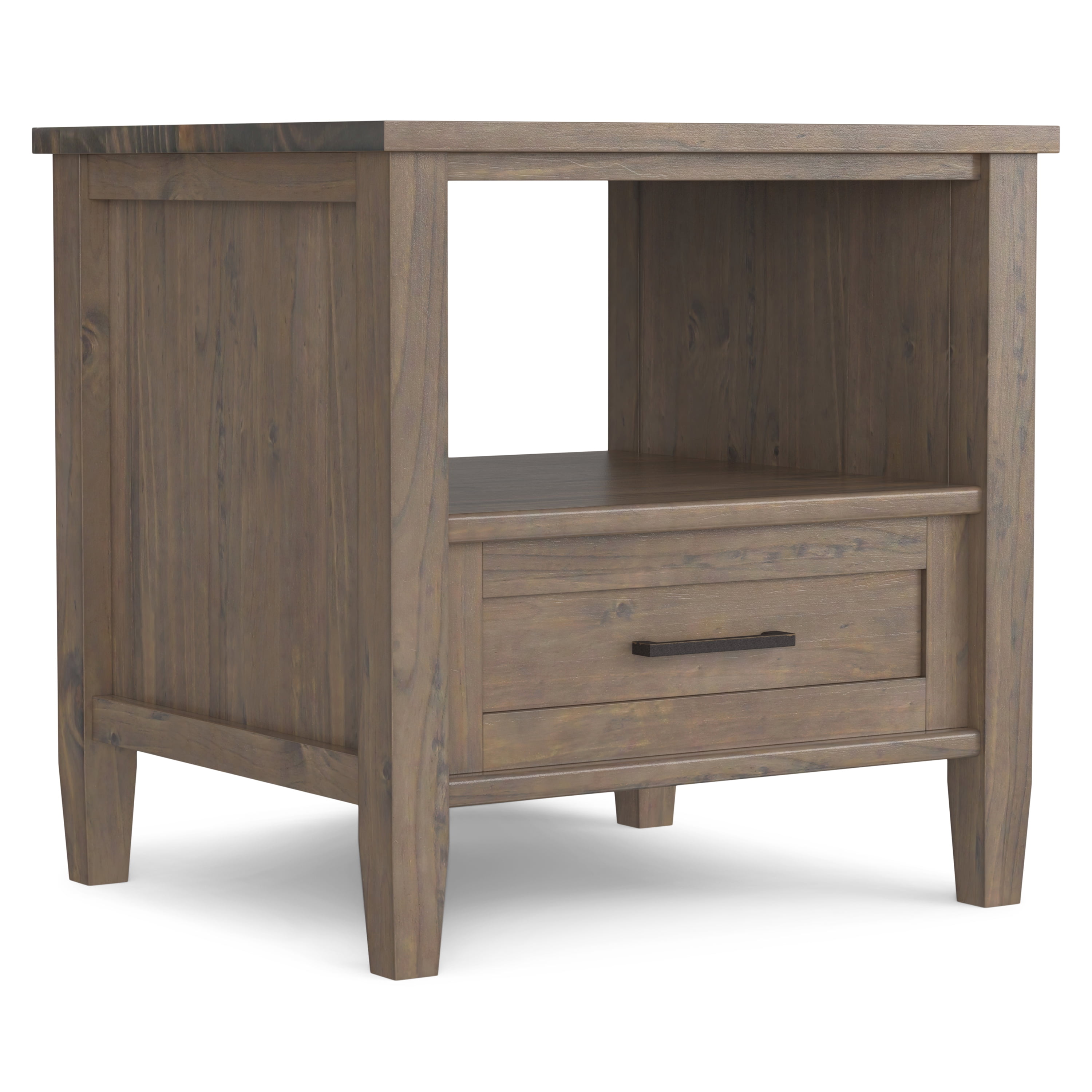 Smoky Brown Solid Wood End Table with Storage Drawer