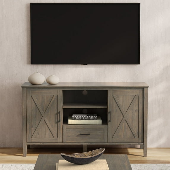 Simpli Home Ela SOLID WOOD 53 inch Wide Transitional TV Media Stand in Smoky Brown For TVs up to 60 inches