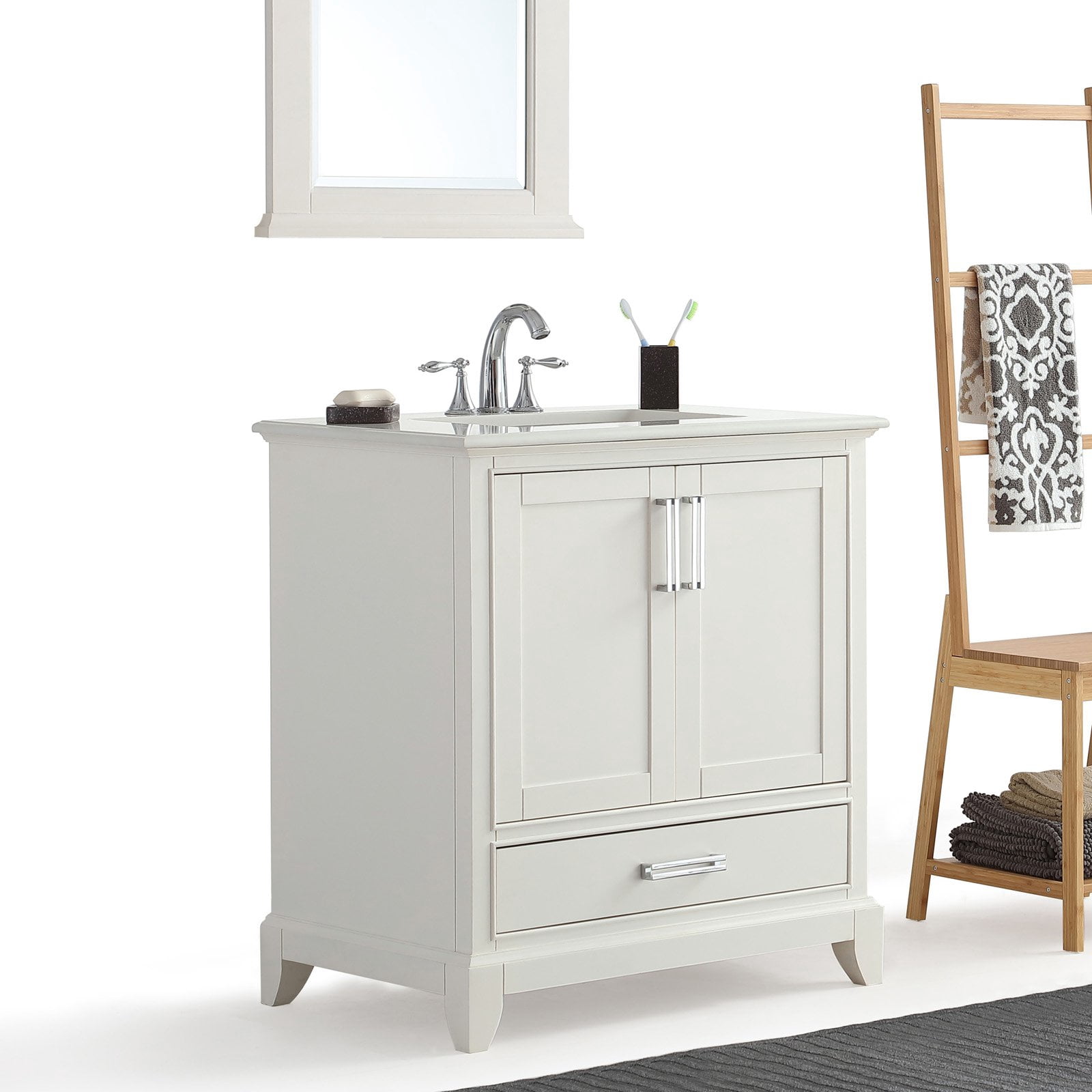 Simpli Home Elise 30" Bath Vanity with Bombay White Quartz Marble Top