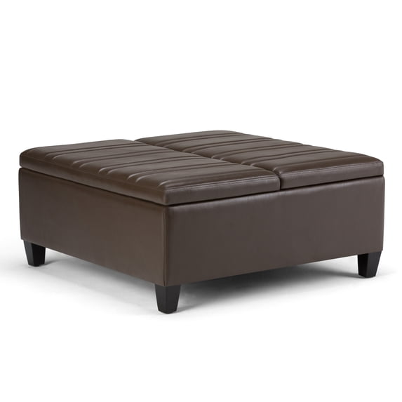 Ellis 36 inch Wide Contemporary Square Coffee Table Storage Ottoman in Chocolate Brown Vegan Leather