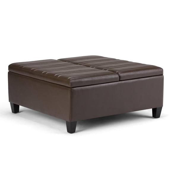 Simpli Home Ellis Storage Coffee Table Ottoman in Chocolate Brown