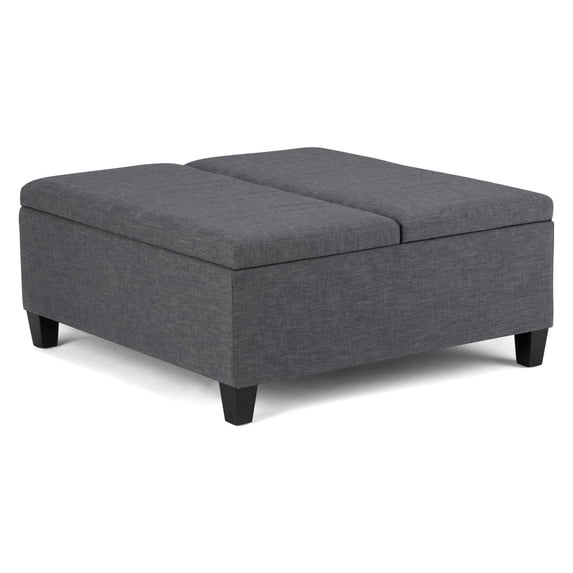 Ellis 36 inch Wide Contemporary Square Coffee Table Storage Ottoman in Slate Grey Linen Look Fabric