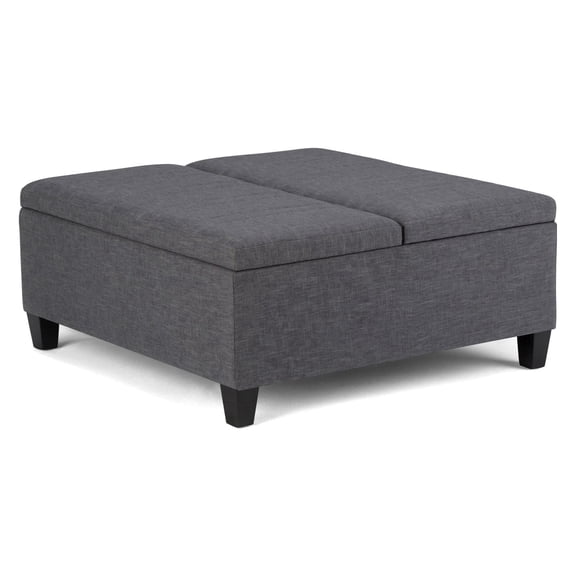 Ellis 36 inch Wide Contemporary Square Coffee Table Storage Ottoman in Slate Grey Linen Look Fabric