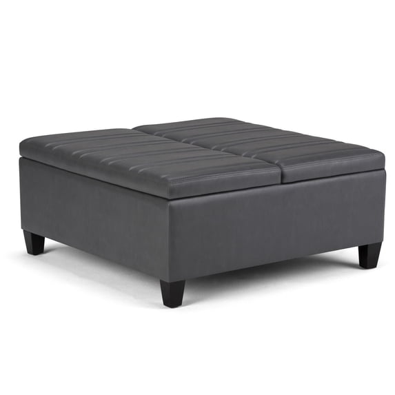 Ellis 36 inch Wide Contemporary Square Coffee Table Storage Ottoman in Stone Grey Vegan Leather