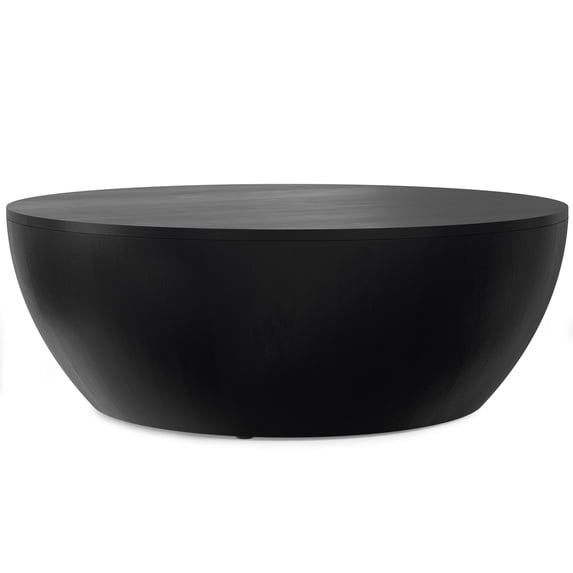 Simpli Home Elmbrook 34 inch Wide Solid Mango Modern Industrial Drum Coffee Table in Black, Assembled