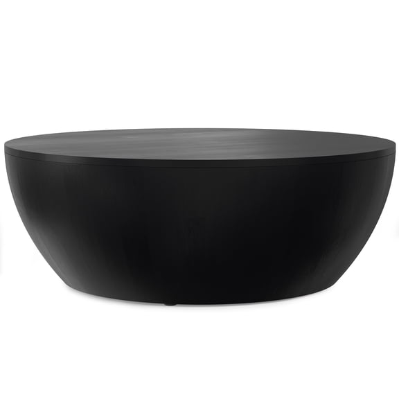 Simpli Home Elmbrook 34 inch Wide Solid Mango Modern Industrial Drum Coffee Table in Black, Assembled