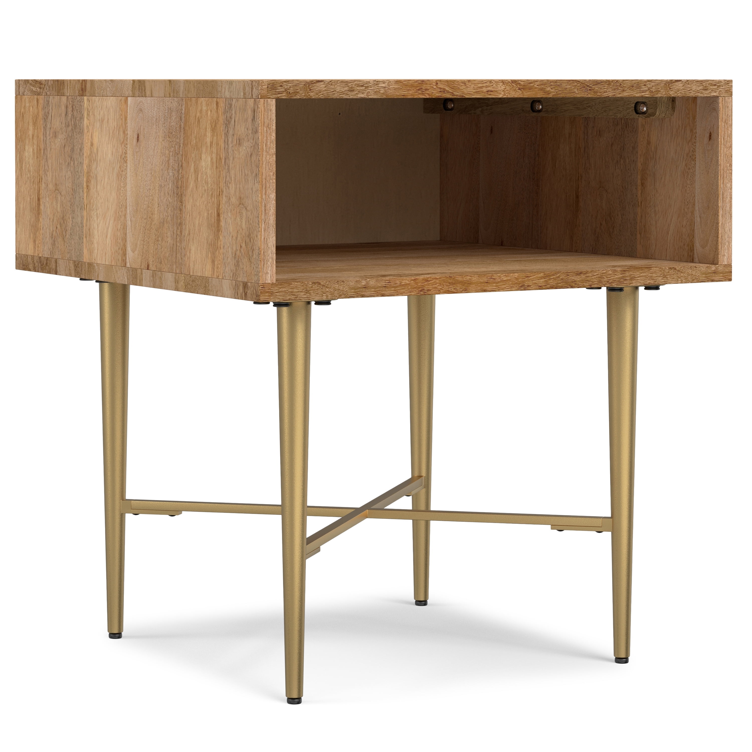 Natural Mango Wood and Gold Metal Square End Table with Storage