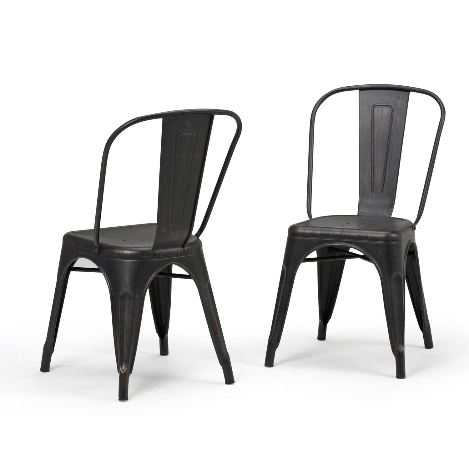 Distressed Black and Copper Metal Stacking Side Chair Set