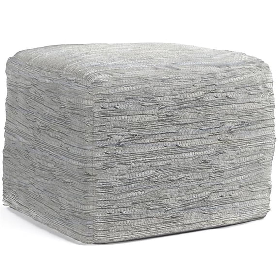 Simpli Home Fredrik Boho Square Pouf in Cream Woven Genuine Leather