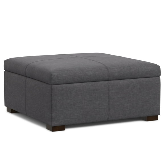 Gabbie 36 inch Wide Square Coffee Table Storage Ottoman in Slate Grey Polyester Linen