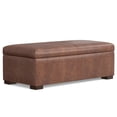 thumbnail image 1 of Gabbie 48 inch Wide Rectangular Storage Ottoman in Distressed Saddle Brown Vegan Leather, 1 of 13
