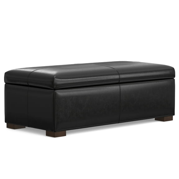 Gabbie 48 inch Wide Rectangular Storage Ottoman in Midnight Black PU Vegan Leather