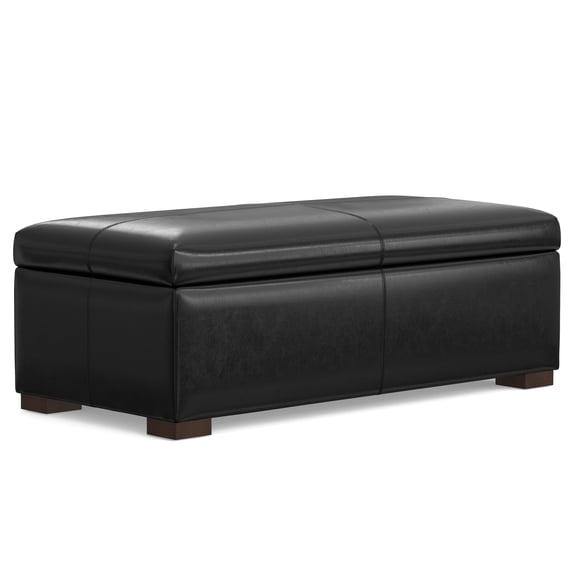 Gabbie 48 inch Wide Rectangular Storage Ottoman in Midnight Black PU Vegan Leather