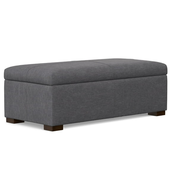 Gabbie 48 inch Wide Rectangular Storage Ottoman in Slate Grey Polyester Linen